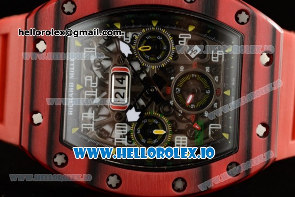 Richard Mille RM 11-03 Swiss Valjoux 7750 Automatic Ceramic Case Black Dial With Arabic Numeral Markers Red Rubber Strap - Click Image to Close